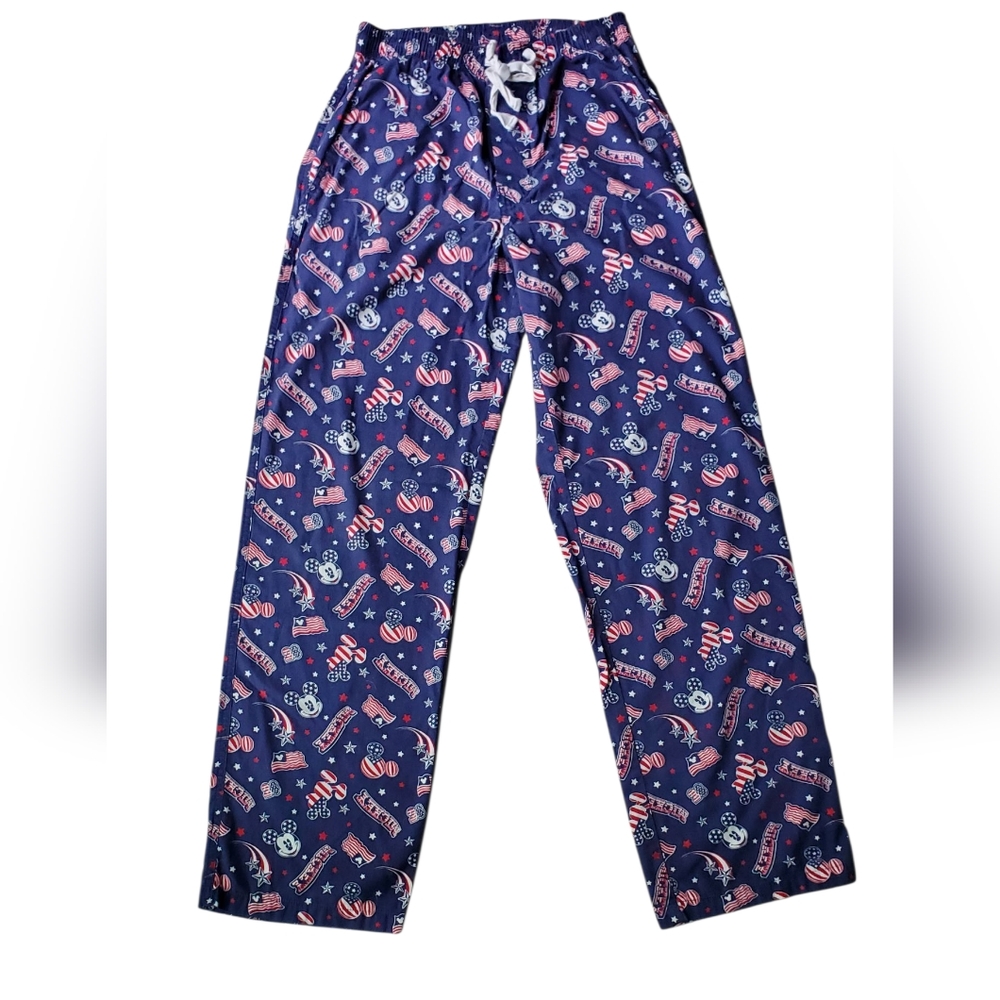 Disney Parks Pajama Pants Blue Cotton Patriotic Print Mickey Mouse